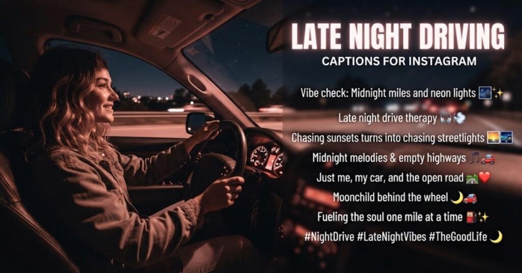 Late Night Driving Captions for Instagram
